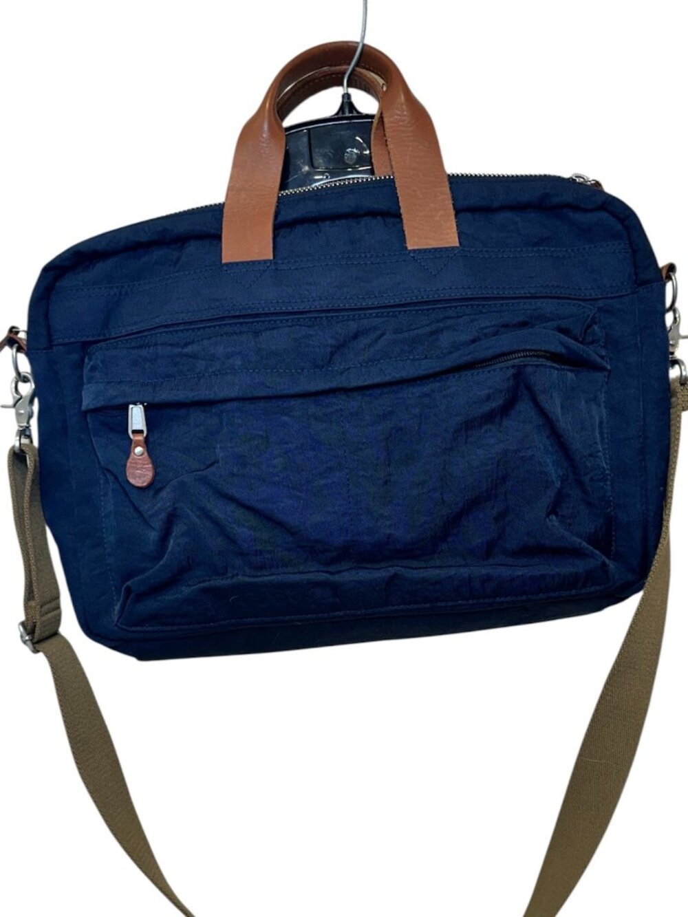 J Crew Dry Goods Harwick Messenger Bag Blue Nylon With Shoulder Strap Leather